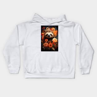 Orange Flowers and Sloth Kids Hoodie